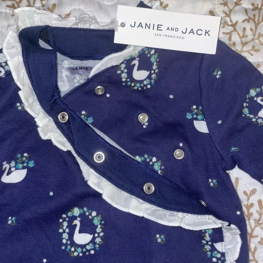 NWT Janie and Jack ruffle navy swan kimono onesie BABY size 0-3 6-9 months - Picture 5 of 6